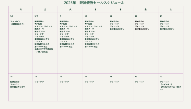 阪神優勝セールのカレンダー
